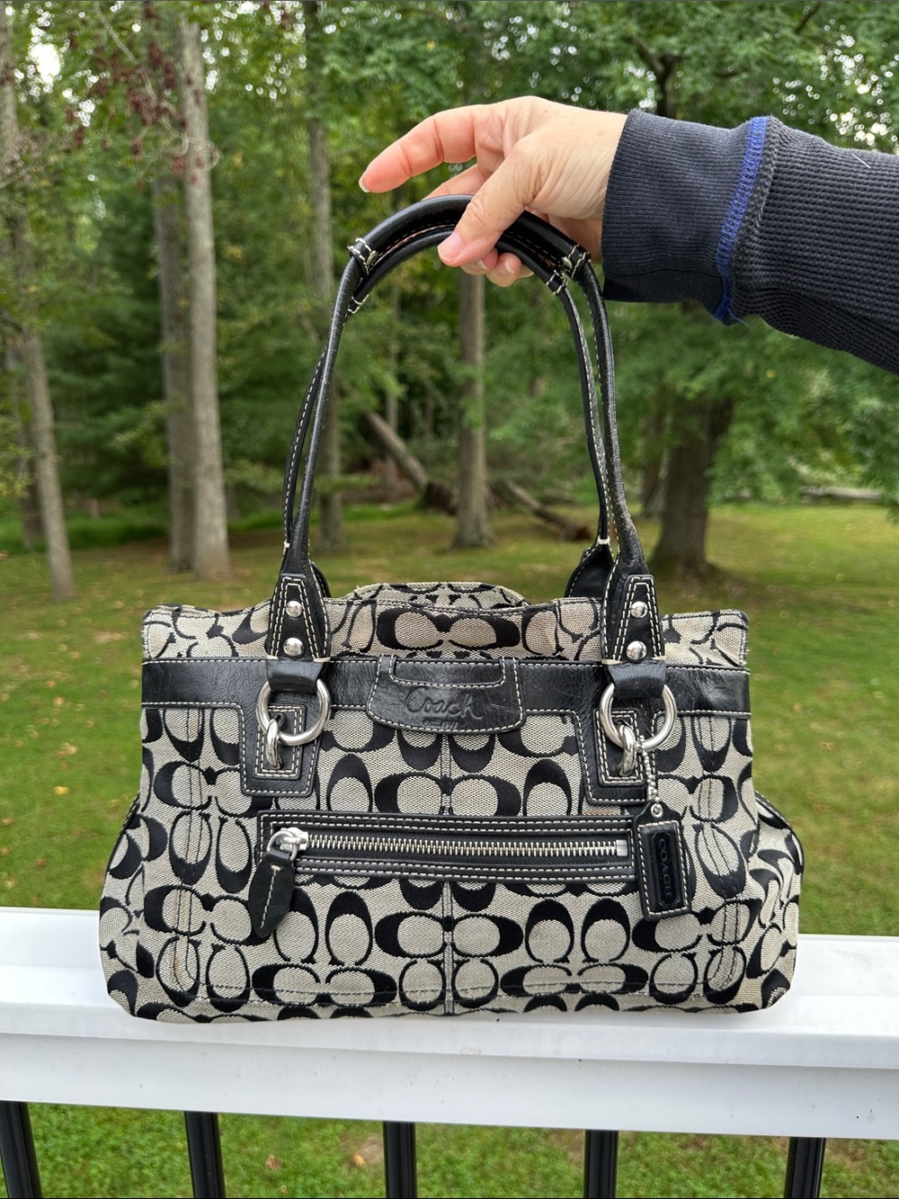 Vintage Y2K Coach Signature Canvas Tote in Black and Cream